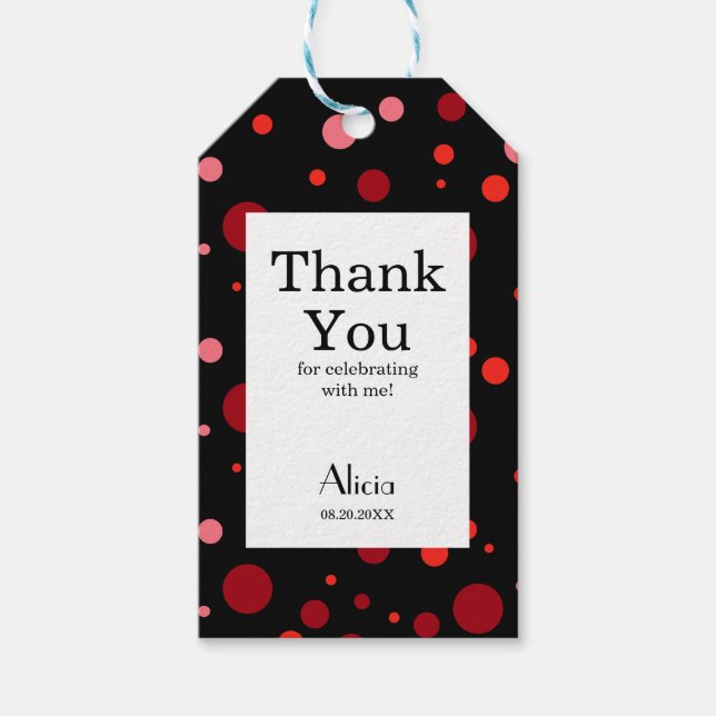 Pastel Ruby Cranberry Polka Dot Black Tack Presentetikett (Framsidan)