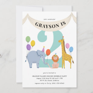Pastel Safari Animals Barns födelsedag Party Inbjudningar