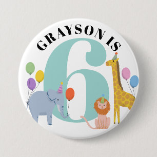 Pastel Safari Animals Birthday Namn and Age Knapp