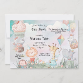 Pastel Safari Animals Personlig Baby Shower Inbjudningar