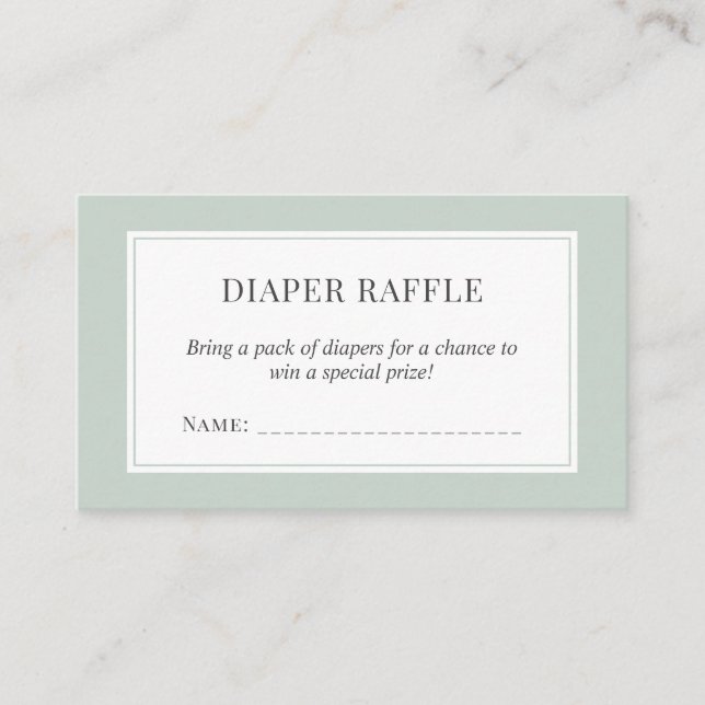 Pastel Sage Grönt Baby Shower Diaper Raffle Biljet Tilläggskort (Framsida)