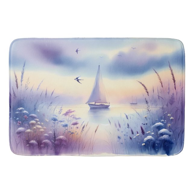 Pastel Sailboat Coastal Dreamscape Badrumsmatta (Framsidan)
