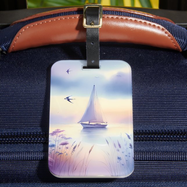 Pastel Sailboat Coastal Dreamscape Bagagebricka (Framsida Insitu 2)