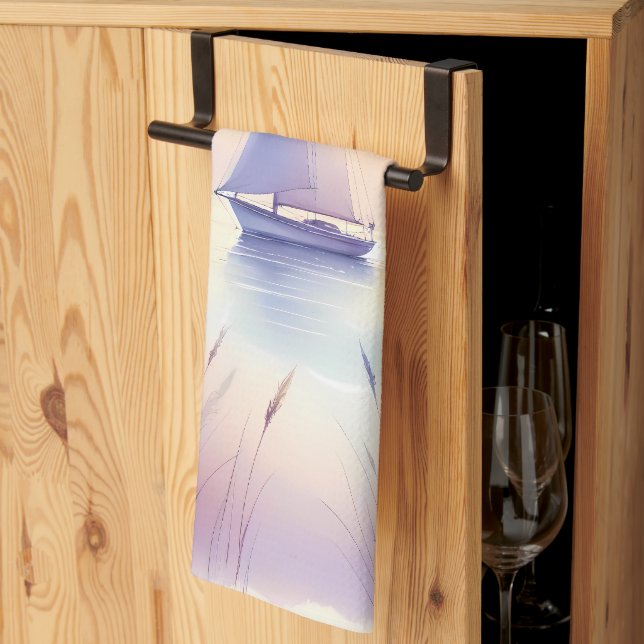 Pastel Sailboat Coastal Dreamscape Kökshandduk (Thirds Fold)