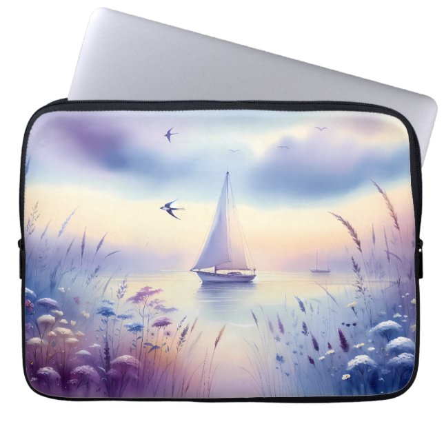 Pastel Sailboat Coastal Dreamscape Laptop Fodral (Framsidan)