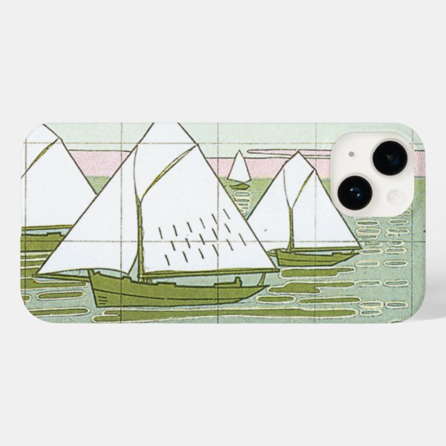 Pastel Sailboat Faux Tile iphone case (Baksida (horisontell))