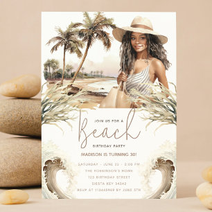 Pastel Sand Birthday Beach Party Afro Inbjudningar