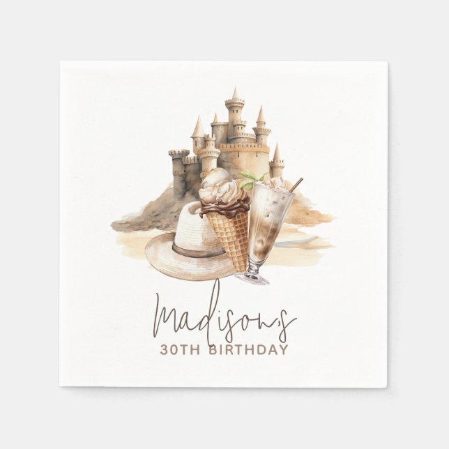 Pastel Sand Elegant Beach Party Personlig Pappersservett (Framsidan)