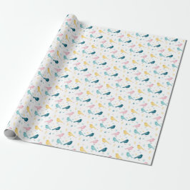 Pastel Scandi Birds Pattern Custom Name Nursery Presentpapper