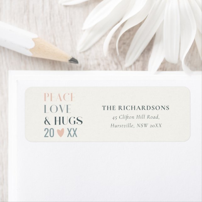 Pastel Scandi  Grått Peace Kärlek & Hugs 2023 Returadress Etikett (Insitu)