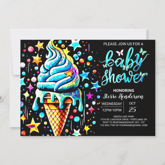 Pastel Scoop Ice Cream Boy Shower Inbjudningar (Framsida)