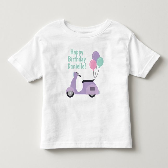 Pastel Scooter & Balloons Personlig T-shirt (Framsida)