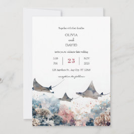 Pastel Sea Marine Life Coral Reef Beach Wedand Inbjudningar