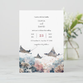 Pastel Sea Marine Life Coral Reef Beach Wedand Inbjudningar