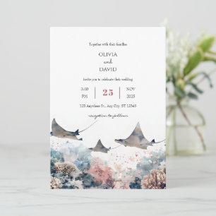 Pastel Sea Marine Life Coral Reef Beach Wedand Inbjudningar
