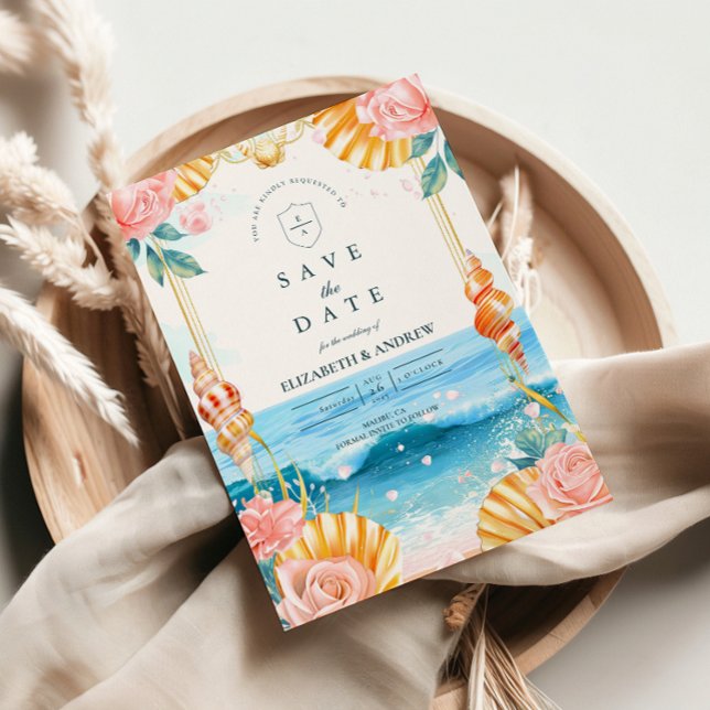 Pastel Seashell Coastal Waters Wedding Spara Datumet (Skapare uppladdad)