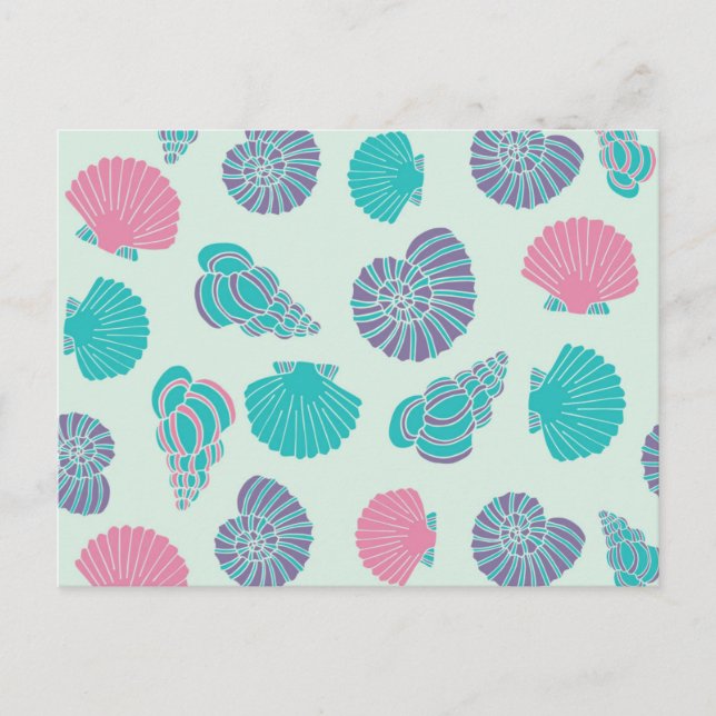 Pastel Seashell Mönster Vykort (Framsida)