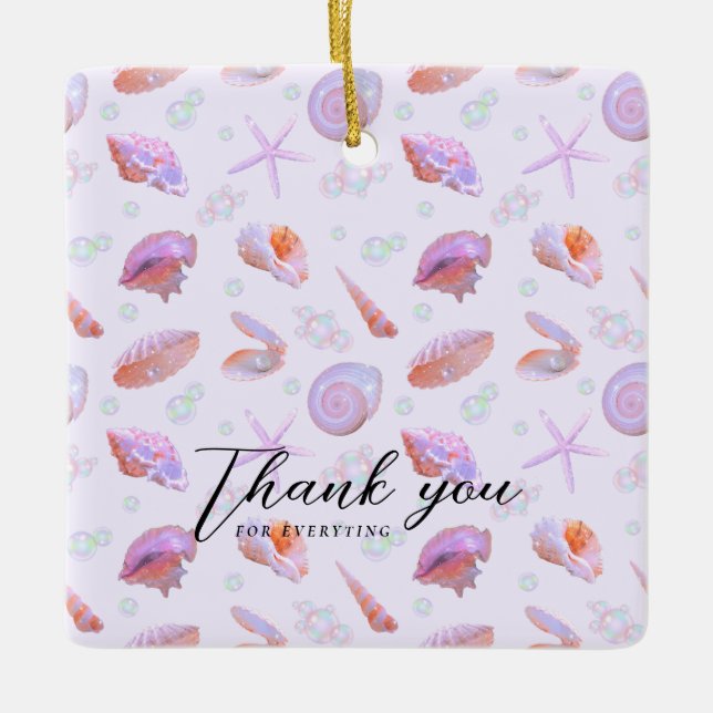 Pastel Seashell Pattern with Custom Text Julgransprydnad Keramik (Framsida)