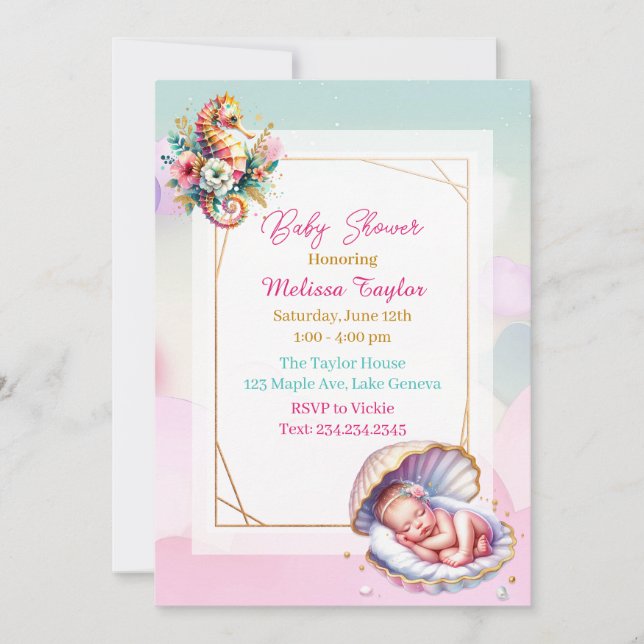 Pastel Seaside Girl's Baby Shower Coastal Themed Inbjudningar (Framsida)