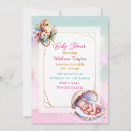 Pastel Seaside Girl's Baby Shower Coastal Themed Inbjudningar