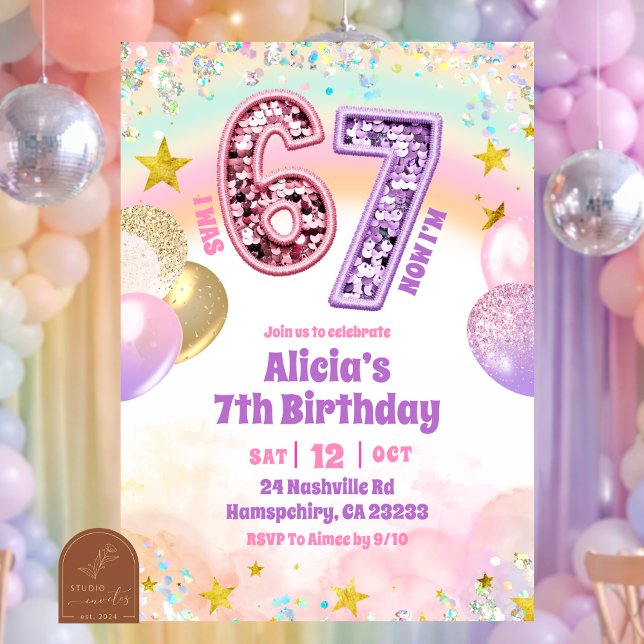 Pastel Sequin Glitter 67 Girl  Birthday Inbjudningar (Skapare uppladdad)
