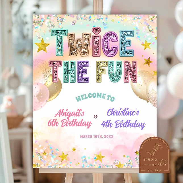 Pastel Sequin Glitter Double Birthday Welcome Sign Poster (Skapare uppladdad)