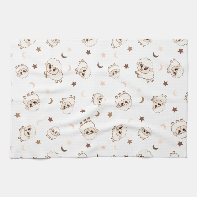 Pastel Sheep Mönster Kökshandduk (Horisontell)