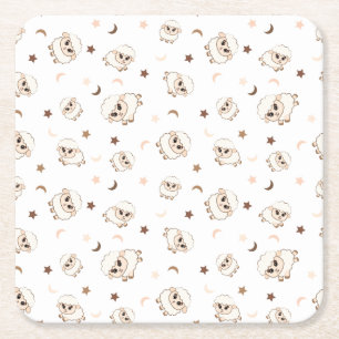 Pastel Sheep Mönster Underlägg Papper Kvadrat