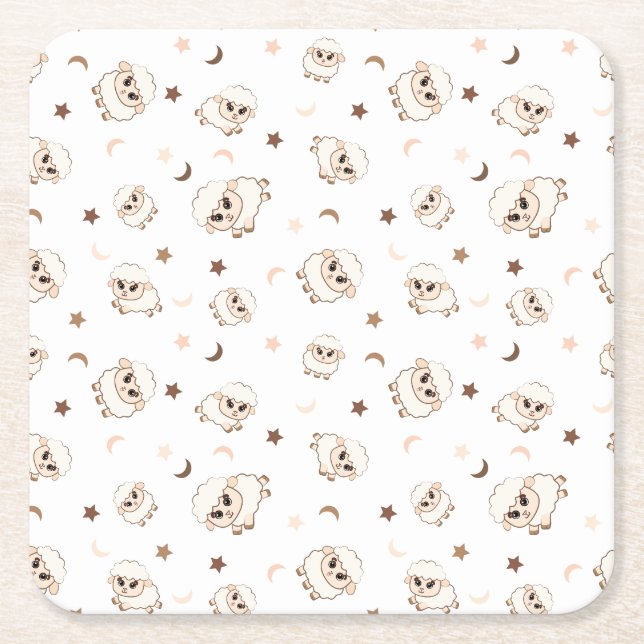 Pastel Sheep Mönster Underlägg Papper Kvadrat (Framsidan)