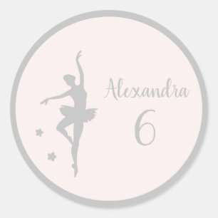 Pastel Silver ballerina födelsedagsfest Own namn Runt Klistermärke