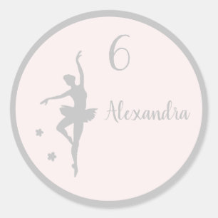 Pastel Silver ballerina födelsedagsfest Own namn Runt Klistermärke