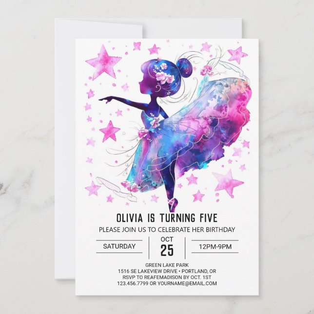 Pastel Simple Ballerina Birthday Inbjudningar (Framsida)