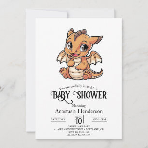 Pastel Simple Digital Dragon Baby Shower Inbjudningar