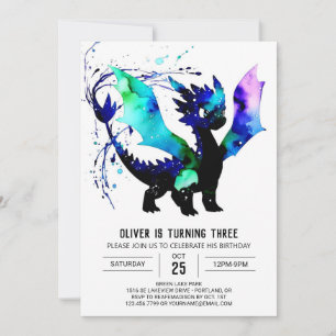 Pastel Simple Dragon Digital Boy Birthday Inbjudningar