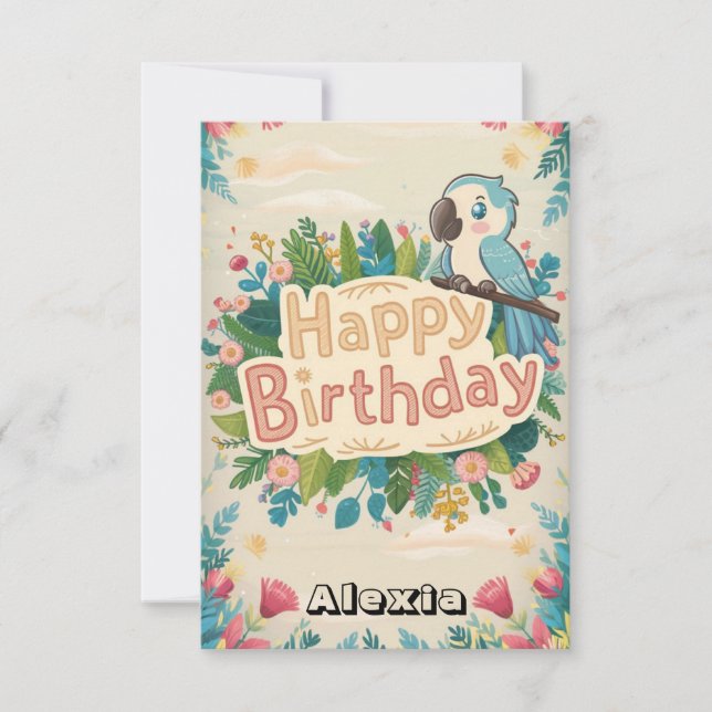 Pastel Simple Parrot Digital Birthday Kort (Framsida)