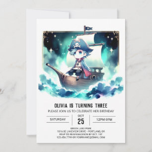 Pastel Simple Pirat Birthday Inbjudningar