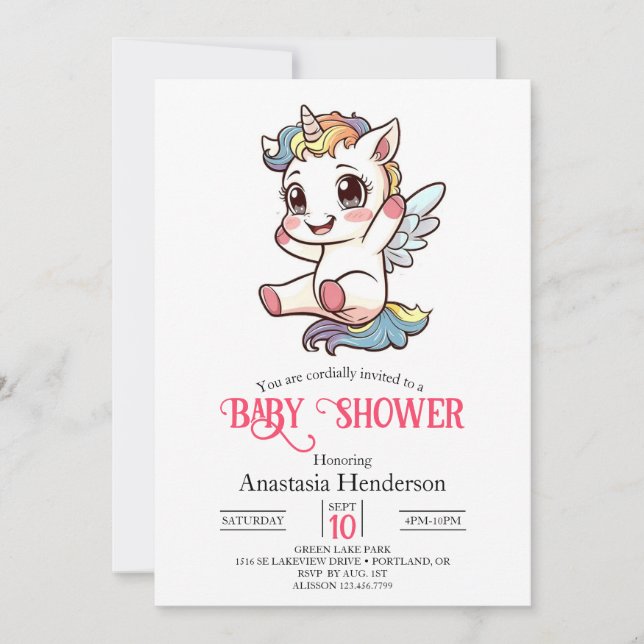 Pastel Simple Unicorn Baby Shower Inbjudningar (Framsida)