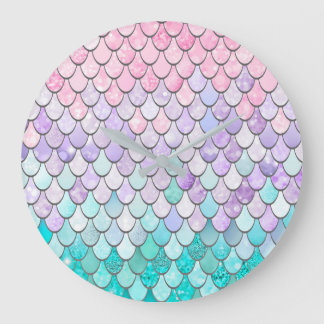 Pastel Sjöjungfru Girls Bedroom Nursery Wall Clock Stor Klocka