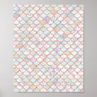 Pastel Sjöjungfru Scales Mönster Ro Guld Poster