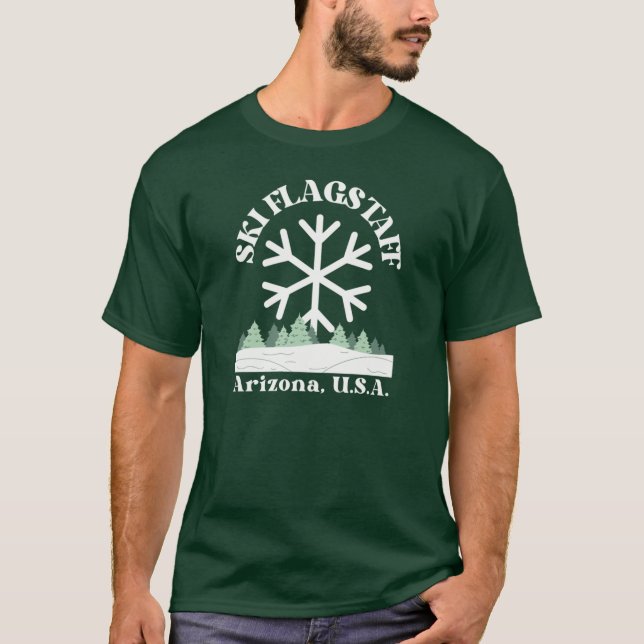 Pastel Ski Flagstaff Arizona White Text Ski Skiing T Shirt (Framsida)