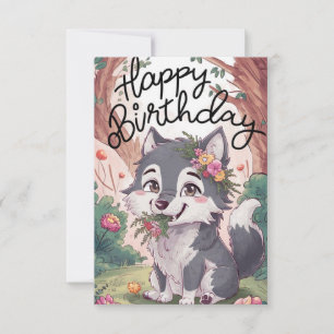 Pastel Skogen Varg Digital Birthday Kort