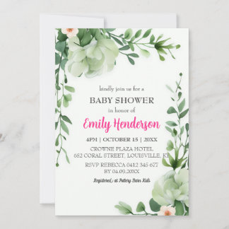 Pastel-skugga av Mint Greenery Baby Shower Ram Inbjudningar