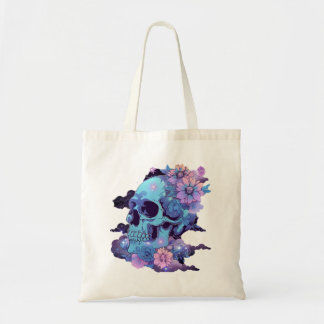 Pastel Skull med Flowers och Stars Tote Bag Tygkasse