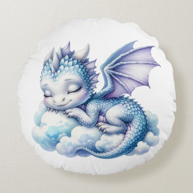 Pastel Sleeping Dragon Rund Kudde (Framsidan)