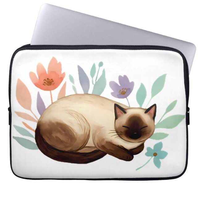 Pastel Slumber: Siamese Cat in Bloom Laptop Fodral (Framsidan)