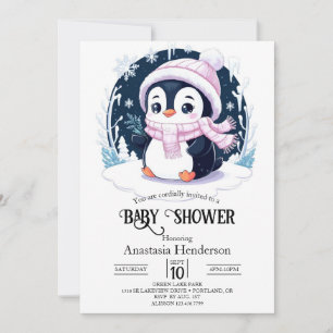 Pastel Snö Penguin Baby Shower Inbjudningar