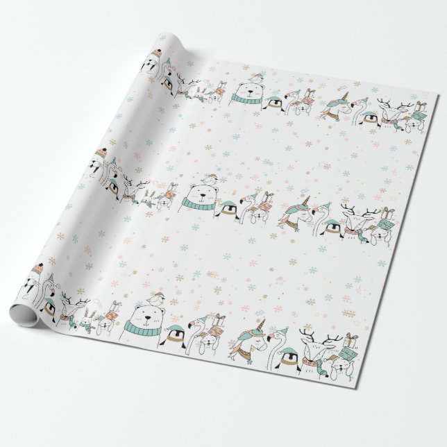 Pastel Snöflingor Cute Juldjur Presentpapper (Utrullad)