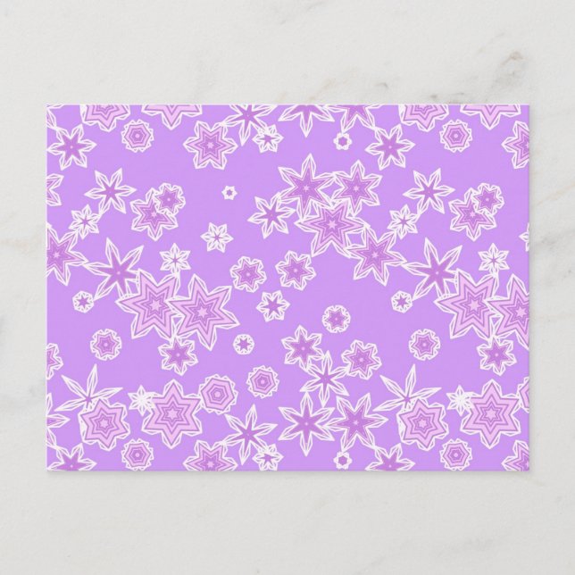 Pastel snöflingor mot lavender vykort (Framsida)