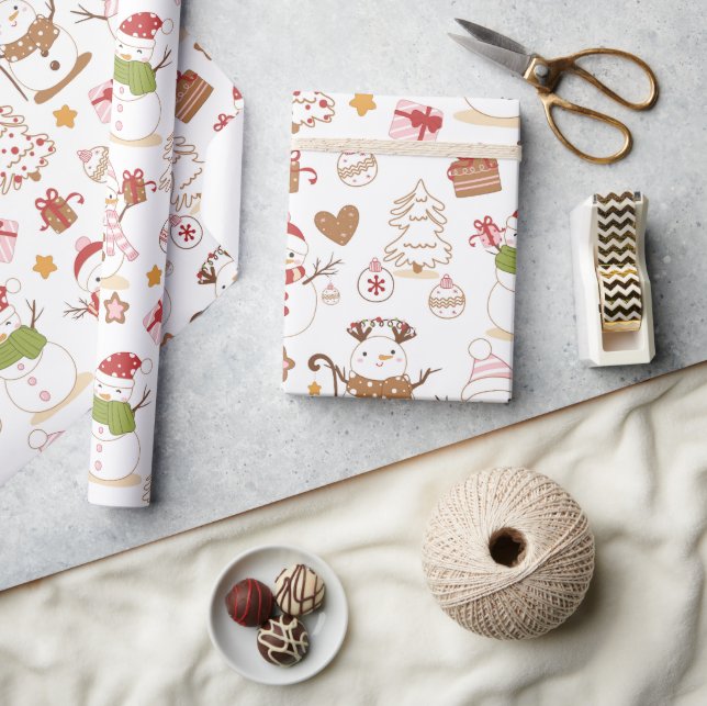 Pastel Snögubbe Hearts Drawn jul Presentpapper (Hantverk)