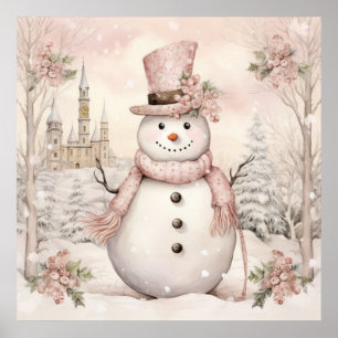 Pastel Snögubbe Poster